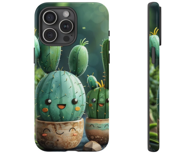 Cute Cactus Cartoon Smile Green Desert Plants Phone Case: iPhone, Galaxy, Pixel - Lifetime Warranty