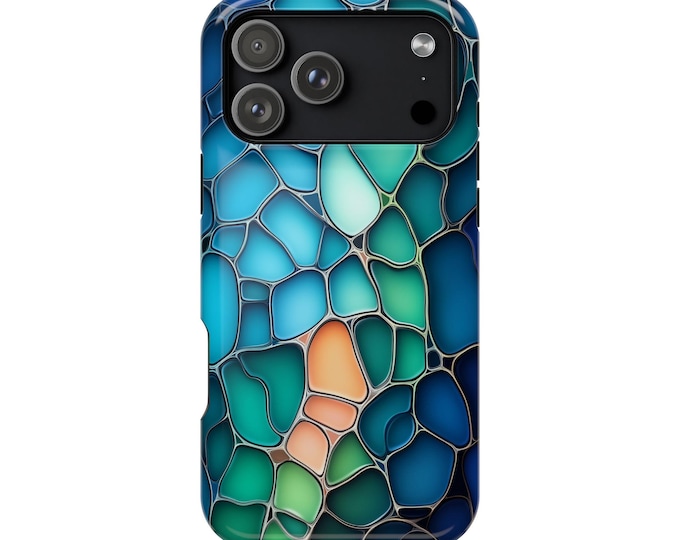 Opal Teal Blue Stained Glass Voronoi Phone Case for iPhone, Galaxy, Pixel – Lifetime Warranty