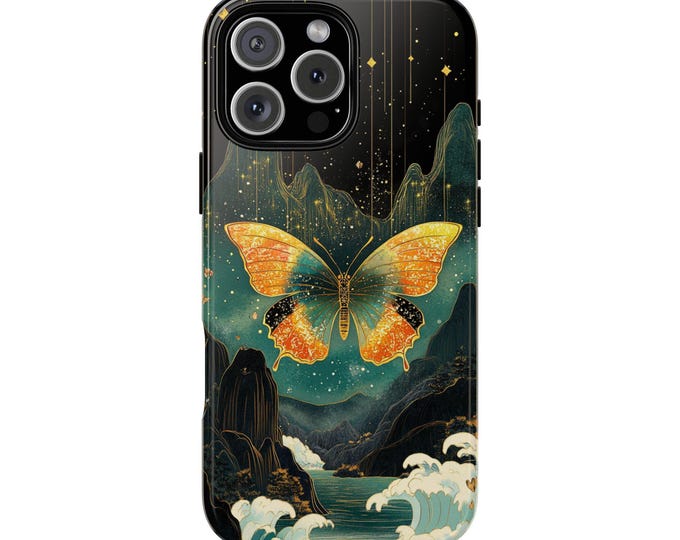 Butterfly Painting Mountain Waves Asian Art Phone Case: iPhone, Galaxy, Pixel - Lifetime Warranty