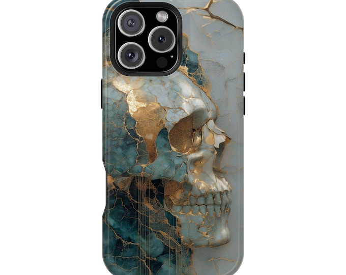 Shattered Skull Golden Abstract Glow Phone Case: iPhone, Galaxy, Pixel - Lifetime Warranty