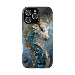 Light Blue Stained Glass Dragon Serpent Phone Case - iPhone 17 Pro Max 16 15 14 13 12 11, Samsung Galaxy S25 Ultra S24 S23 S22, Google Pixel