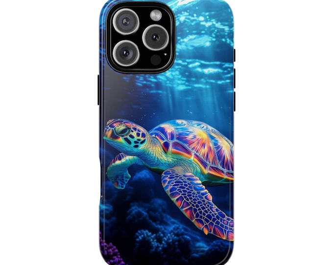 Iridescent Sea Turtle Deep Blue Ocean Phone Case: iPhone, Galaxy, Pixel - Lifetime Warranty