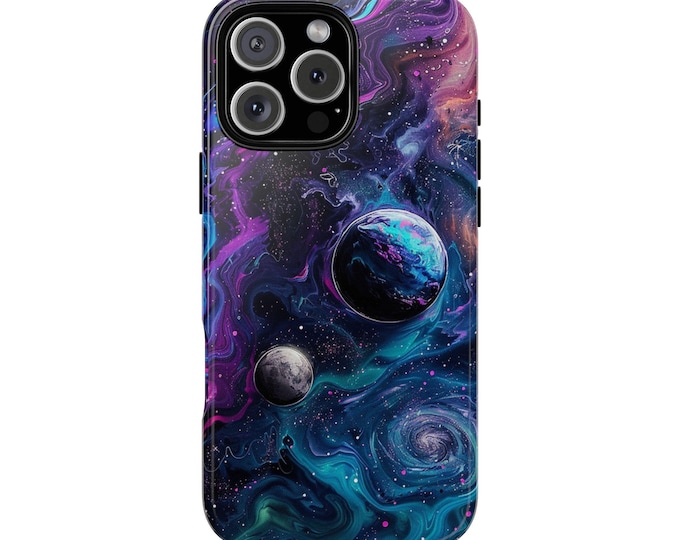 Cosmos Blue Space Planets Purple Phone Case: iPhone, Galaxy, Pixel - Lifetime Warranty