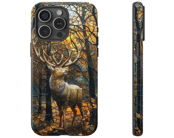 Deer Buck Stag Stained Glass Phone Case: iPhone, Galaxy, Pixel - Lifetime Warranty