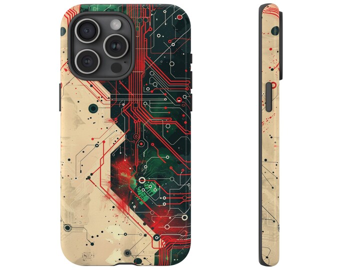 Red Green Circuit Board Technology White Chip Phone Case: iPhone, Galaxy, Pixel - Lifetime Warranty