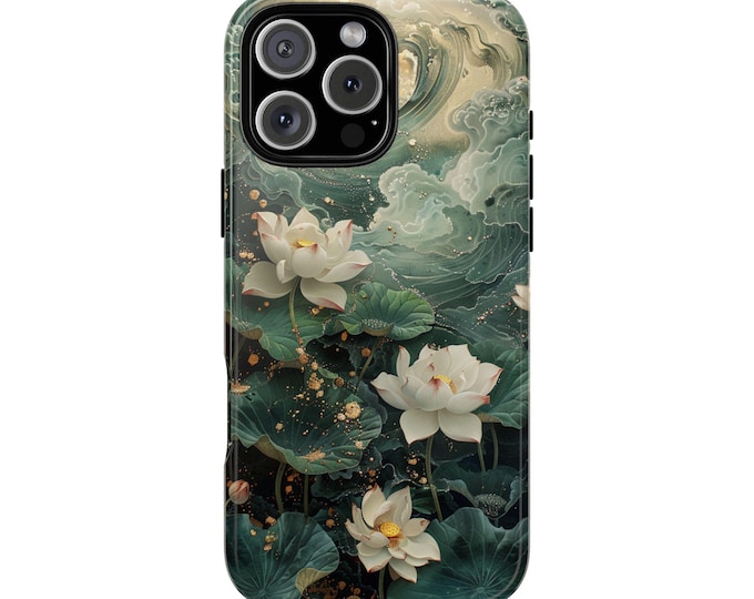 Lily Lotus Flower Green Jade Marble Phone Case: iPhone, Galaxy, Pixel - Lifetime Warranty