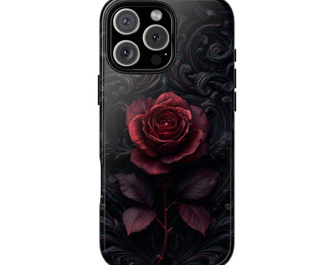 Rose Crimson Red Dark Gothic Design Phone Case: iPhone, Galaxy, Pixel - Lifetime Warranty