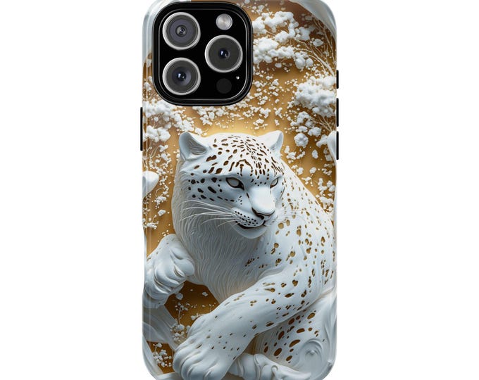 Snow Leopard Carved Art Porcelain Cat Phone Case: iPhone, Galaxy, Pixel - Lifetime Warranty