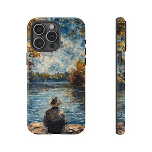 Man Sitting on Lake Shore Fishing - Phone Case for iPhone 16 16e 15 14 13 Pro Max | Galaxy S25 S24 | Pixel 9 9a | Wireless Charging