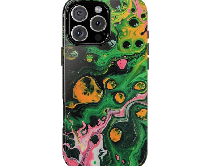 Green Yellow Abstract Hydro Dipped Liquid Phone Case: iPhone, Galaxy, Pixel - MagSafe Compatible