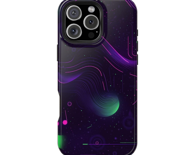 Dark Purple Volt Neon Green Waveform Phone Case: iPhone, Galaxy, Pixel - Lifetime Warranty