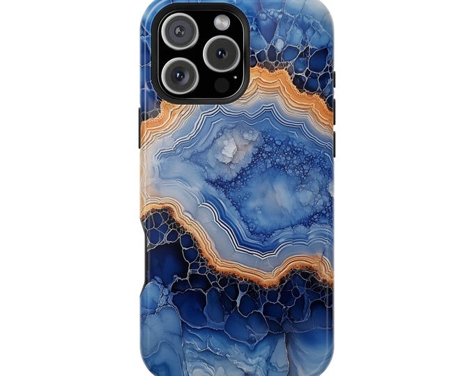 Blue Ice Gold Geode Agate Crystal Rock Marble Phone Case: iPhone, Galaxy, Pixel - MagSafe Compatible