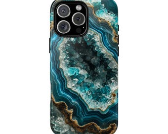 Teal Geode Amethyst Crystal Rock Agate Phone Case: iPhone, Galaxy, Pixel - MagSafe Compatible