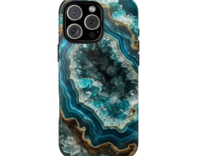 Teal Geode Amethyst Crystal Rock Agate Phone Case: iPhone, Galaxy, Pixel - Lifetime Warranty