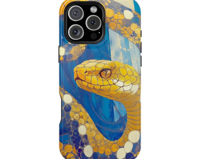Yellow Snake Abstract Sky Blue Phone Case: iPhone, Galaxy, Pixel - Lifetime Warranty