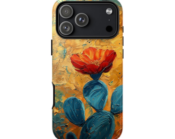 Cactus Red Flower Art Painting Phone Case: iPhone, Galaxy, Pixel - Lifetime Warranty