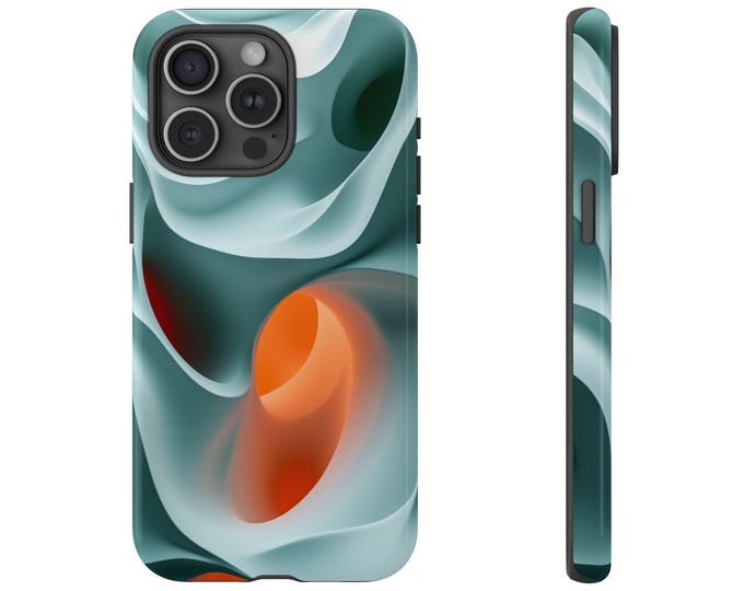 3D Abstract Orange Mint Wave Pattern Phone Case: iPhone, Galaxy, Pixel - Lifetime Warranty