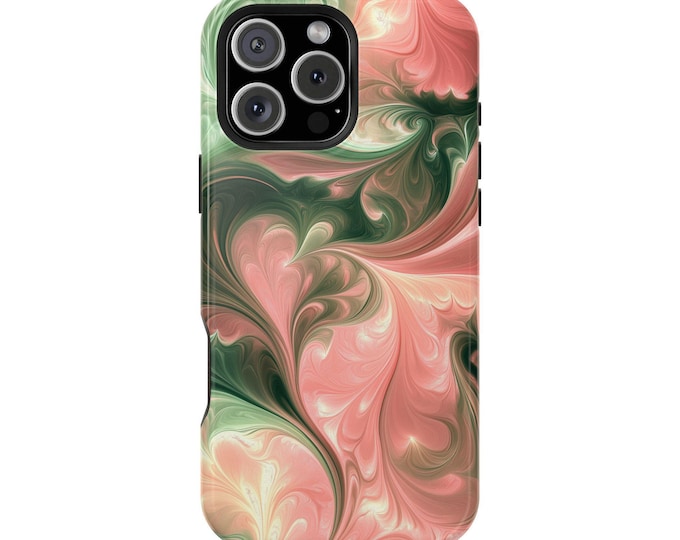 Surreal Pink Dark Green Swirl Waves Phone Case: iPhone, Galaxy, Pixel - Lifetime Warranty