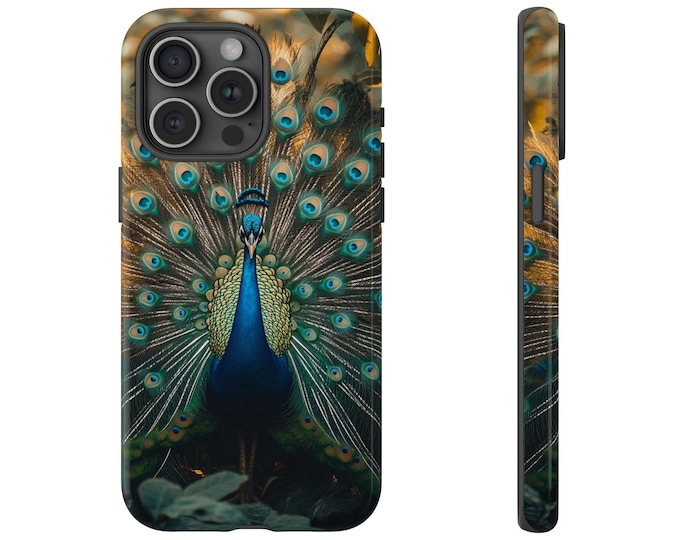 Elegant Peacock Phone Case | iPhone, Samsung Galaxy, Pixel | Blue Majestic Feathers Peacock Beautiful Bird Lover Design Tough Cover