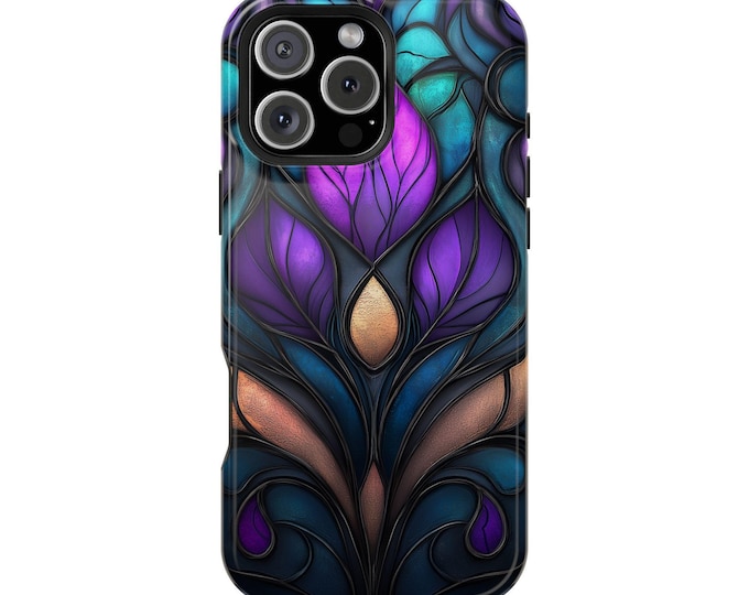 Purple Flower Stained Glass Art Nouveau Phone Case: iPhone, Galaxy, Pixel - Lifetime Warranty
