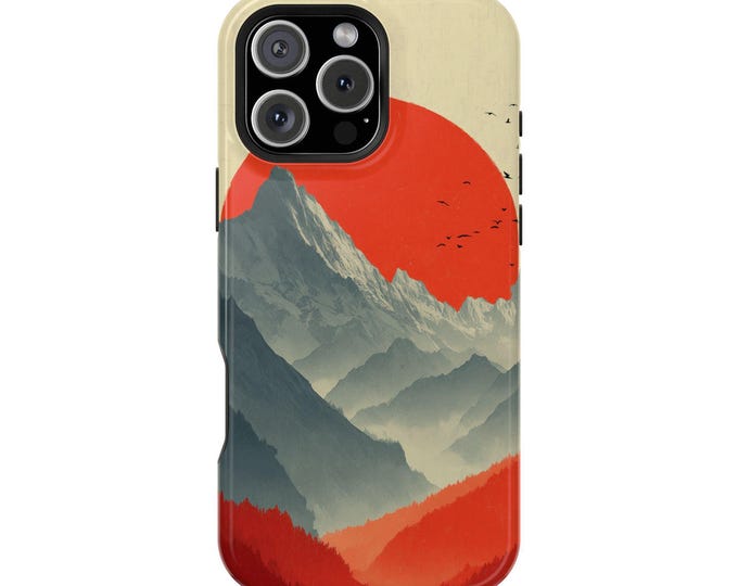 Orange Sun Gray Mountain Sunset Phone Case: iPhone, Galaxy, Pixel - Lifetime Warranty