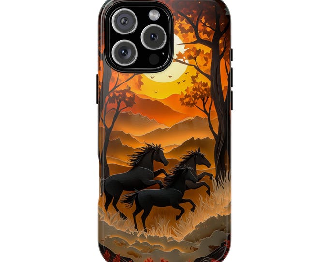 Paper Cut Horses Woods Horse Sunset Phone Case: iPhone, Galaxy, Pixel - Lifetime Warranty