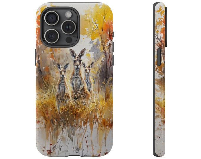 Kangaroo Ink Painting Wilderness Phone Case: iPhone, Galaxy, Pixel - Lifetime Warranty