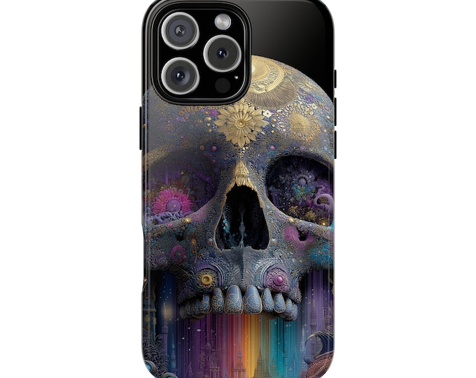 Ethereal Art Skull Rainbow Waterfall Phone Case: iPhone, Galaxy, Pixel - Lifetime Warranty
