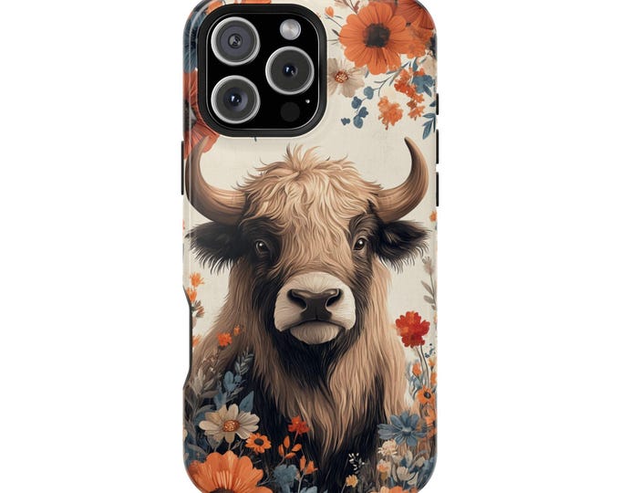 Boho Cow Bull Floral Phone Case: iPhone, Galaxy, Pixel - Lifetime Warranty