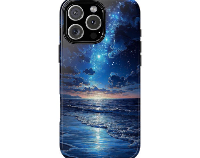 Twilight Night Sky Ocean Shoreline Beach Phone Case: iPhone, Galaxy, Pixel - Lifetime Warranty