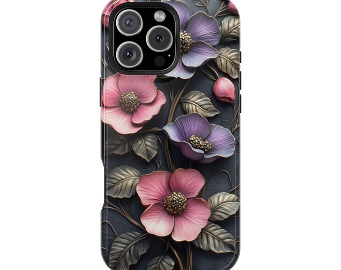 Pink Purple Embossed Flowers Phone Case for iPhone | Samsung Galaxy | Google Pixel