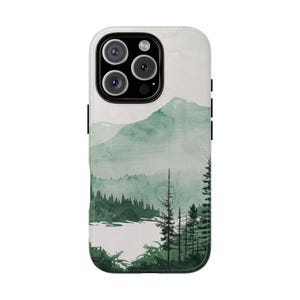 Tranquil Forest Minimalistic Watercolor Pine Tree Forest, Lake, Mountains | Phone Case for iPhone 16 15 14 13, Samsung Galaxy S25 S24, Pixel
