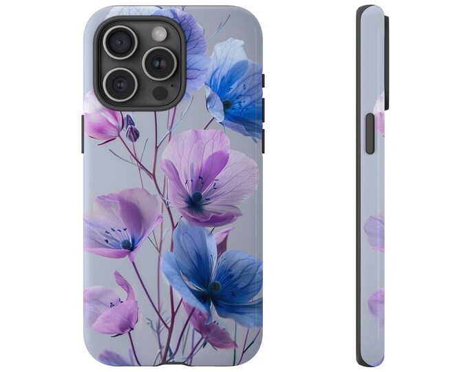 Purple Blue Wildflower Minimalist Floral Phone Case: iPhone, Galaxy, Pixel - Lifetime Warranty