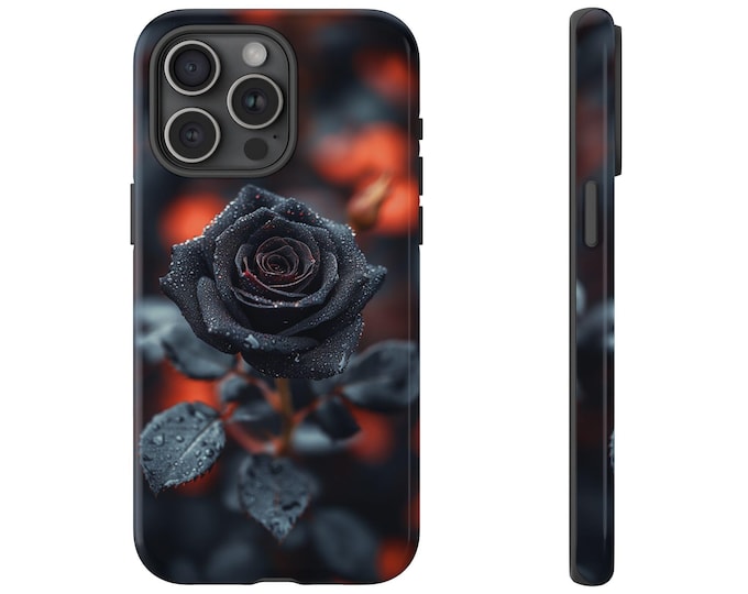 Dark Dew Rose Phone Case | iPhone, Samsung Galaxy, Pixel | Black Roses Flower Garden Droplets Dew Floral Sparkling Wet Design | Tough Cover