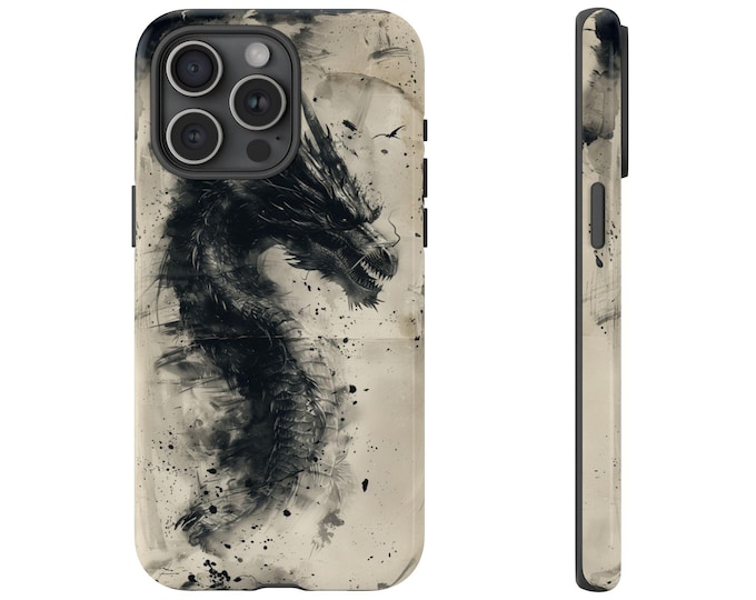 Dragon Black Ink Paint Vintage Sketch Phone Ink Case for iPhone MagSafe Magnet Charger | Galaxy | Pixel - Lifetime Warranty
