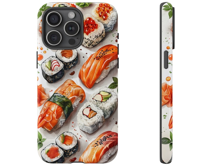 Sushi Sashimi Fish  Roll Platter Illustration Phone Case: iPhone, Galaxy, Pixel - Lifetime Warranty