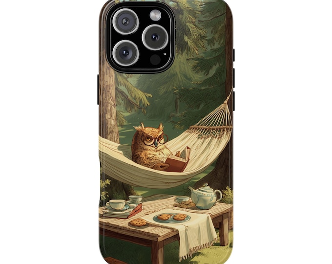 Owl Reading Hammock Forest Picnic Phone Case: iPhone, Galaxy, Pixel - Lifetime Warranty