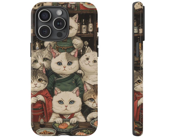 Sushi Bar Cats Japanese Design - Tough Phone Case: iPhone, Galaxy, Pixel - Lifetime Warranty