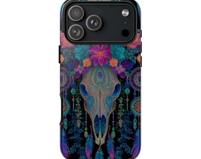 Mystical Deer Skull Neon Floral Phone Case for iPhone | Samsung Galaxy | Google Pixel