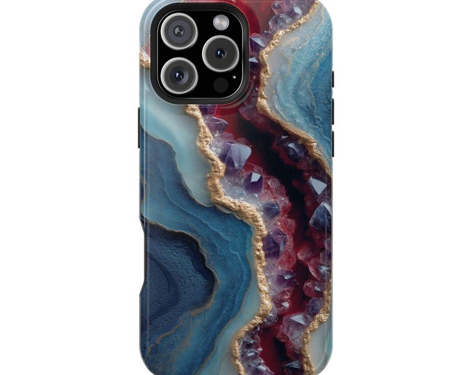 Red Ocean Blue Marble Amethyst Crystal Phone Case: iPhone, Galaxy, Pixel - Lifetime Warranty