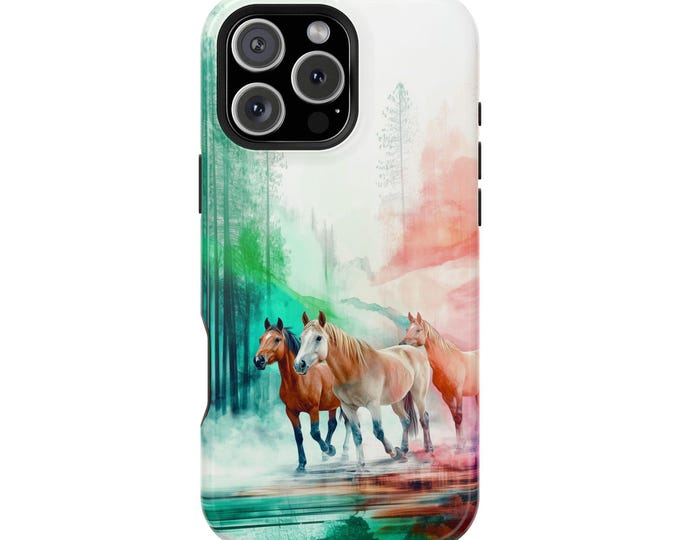 Wild Horses Watercolor Abstract Forest Phone Case: iPhone, Galaxy, Pixel - Lifetime Warranty