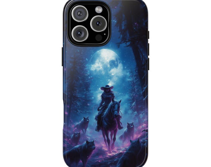Purple Mystical Forest Cowgirl Wolves Phone Case: iPhone, Galaxy, Pixel - Lifetime Warranty