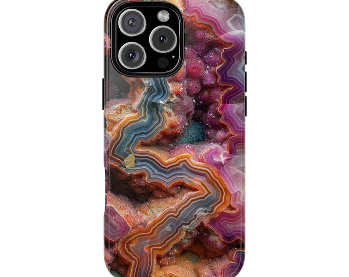 Crystal Geode Pink Orange Amethyst Agate Phone Case: iPhone, Galaxy, Pixel - Lifetime Warranty