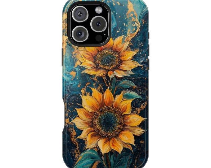 Sunflower Liquid Floral Teal Art Phone Case: iPhone, Galaxy, Pixel - Lifetime Warranty