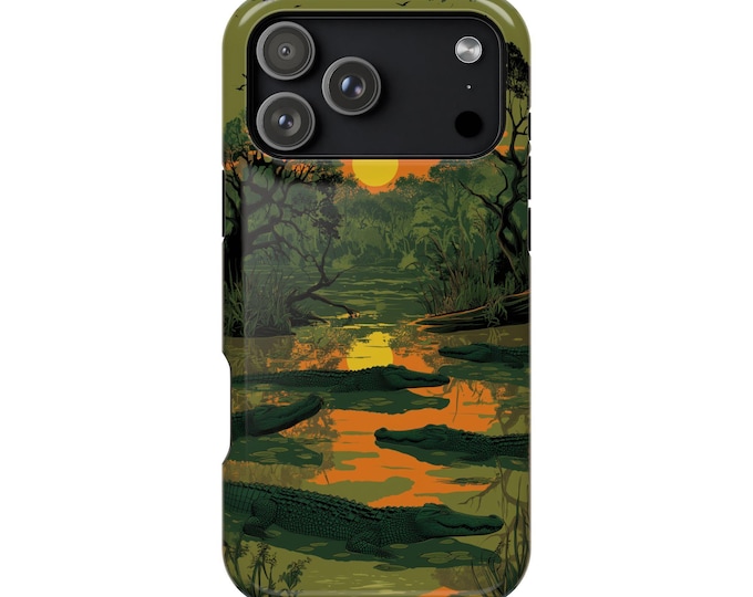 Crocodile Swamp Golden Sunset Phone Case: iPhone, Galaxy, Pixel - Lifetime Warranty