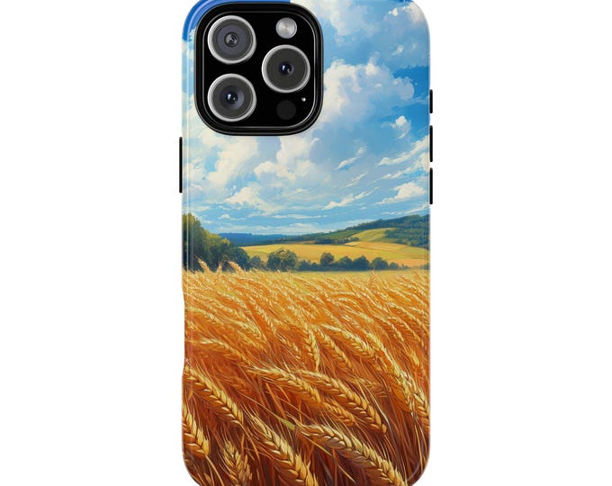 Golden Wheat Field Cloudy Serene Sky Phone Case: iPhone, Galaxy, Pixel - Lifetime Warranty