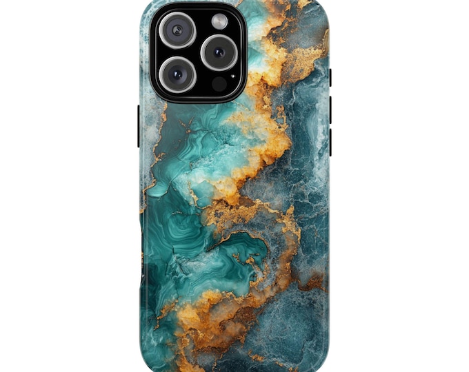 Sunlit Teal Resin Olive Marble Blend Phone Case: iPhone, Galaxy, Pixel - Lifetime Warranty