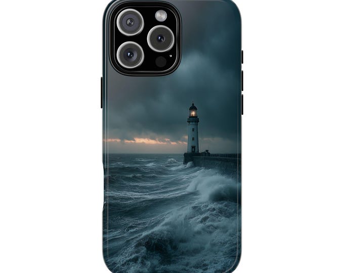 Dramatic Lighthouse Coastal Ocean Waves Phone Case: iPhone, Galaxy, Pixel - Lifetime Warranty