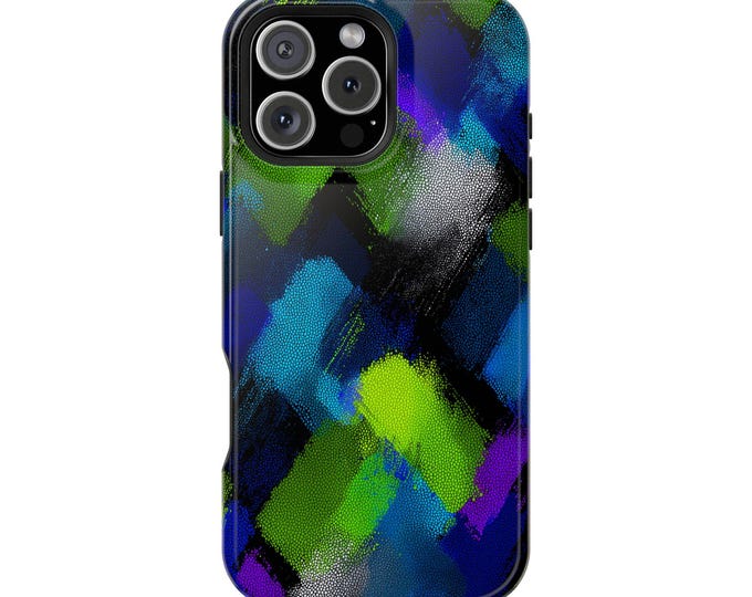 Digital Blue Green Purple Abstract Paint Phone Case: iPhone, Galaxy, Pixel - Lifetime Warranty