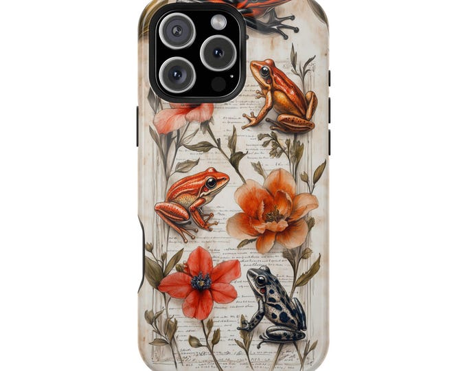 Frog Vintage Botanical Floral Frogs Phone Case: iPhone, Galaxy, Pixel - Lifetime Warranty